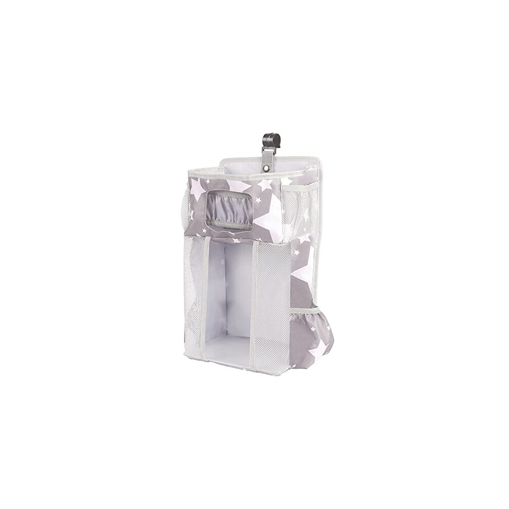 Diaper Caddy Organisers For Baby Crib And Kids Cot Toys, Hanging Nappy Stackers, Nursing Bottle Storage, Stars Grey