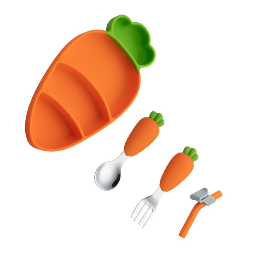 Silicone Tableware Divided Plate Kit With Stainless Steel Fork And Spoon, Rounded Edges, Non-Toxic Dinnerware For Boys