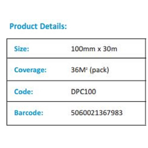 Bond It 30m Damp Proof Course Polythene DPC Roll Wall Brick Block Work Membrane 100mm 1