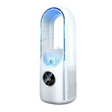 Tower Fans With Air Purifier Bladeless Standing Fan Light 6 Speeds Touch Timer Spray Effect Ultra Quiet White
