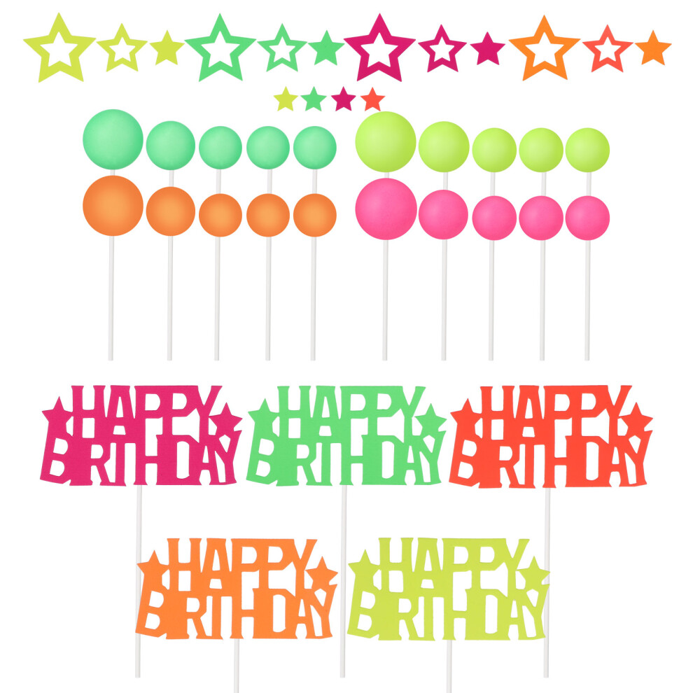 Zestaw 40 śWiecąCych OzdóB Na Tort: Gwiazdy, PiłKi, Happy Birthday-image