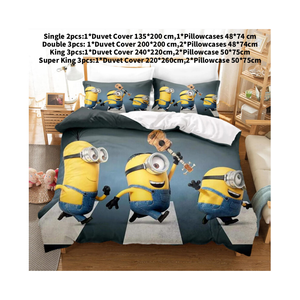 (Grey, Single(135x200cm)) Duvet Minions Anime Cover Set Comforte Printed Cartoon Bedding Twin Christmas