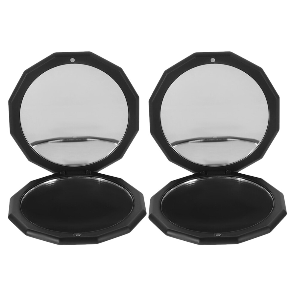 Inoomp Black 2Pcs Travel Compact Mirrors Resin Flip Cover Makeup Mirror