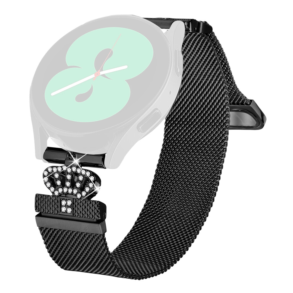 (Black) For Honor Watch Es Milanese Mesh Band Magnetic Crown Clasp Stainless Steel Strap Black 6914289502879
