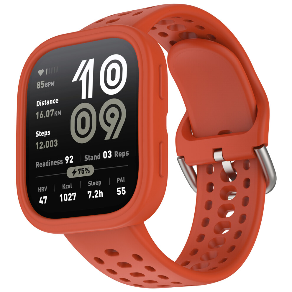(Red) For Huami Amazfit Bip 6 A2435 Silicone Breathable Watch Band + Protective Case Red 6914288253567