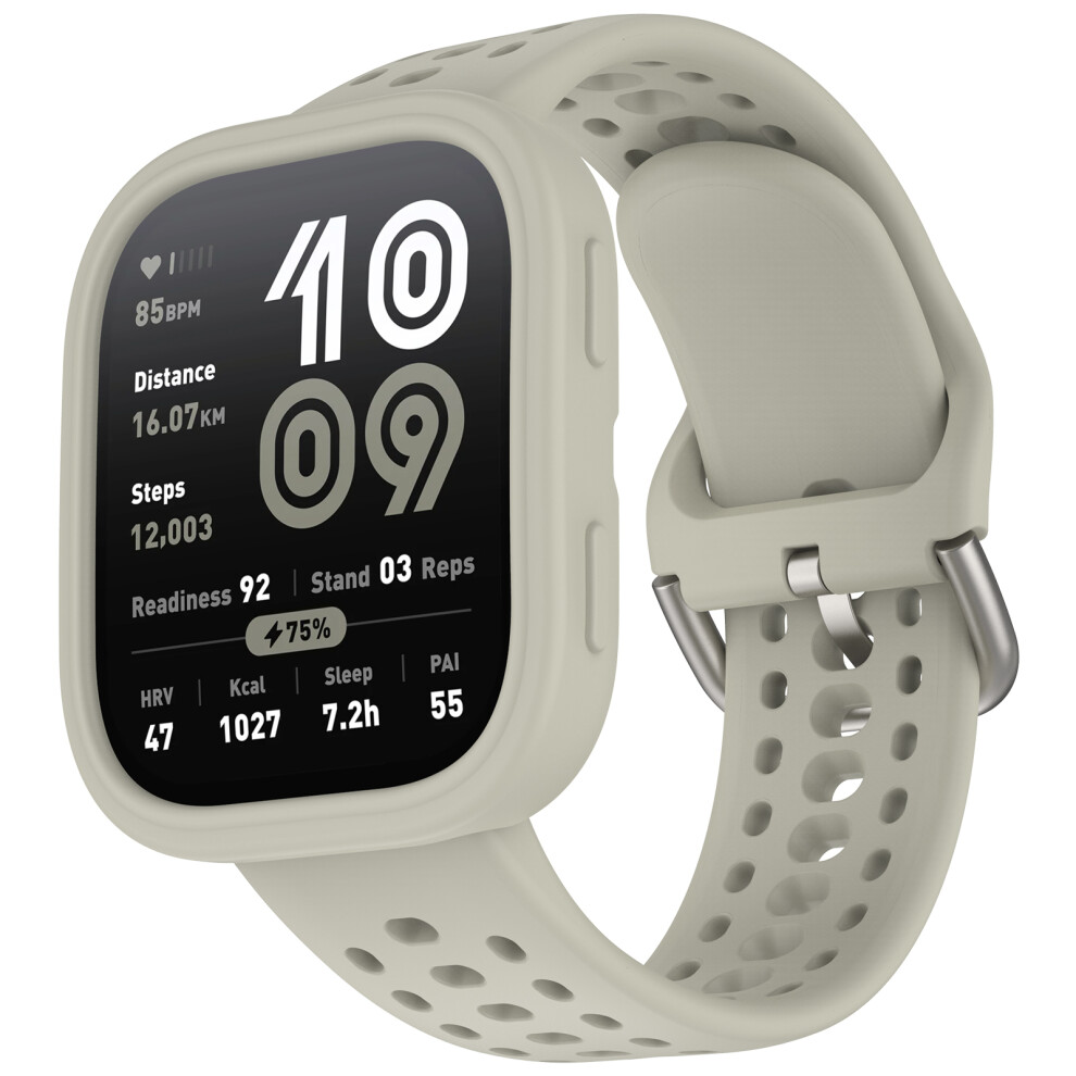(Grey) For Huami Amazfit Bip 6 A2435 Silicone Breathable Watch Band + Protective Case Grey 6914284665517