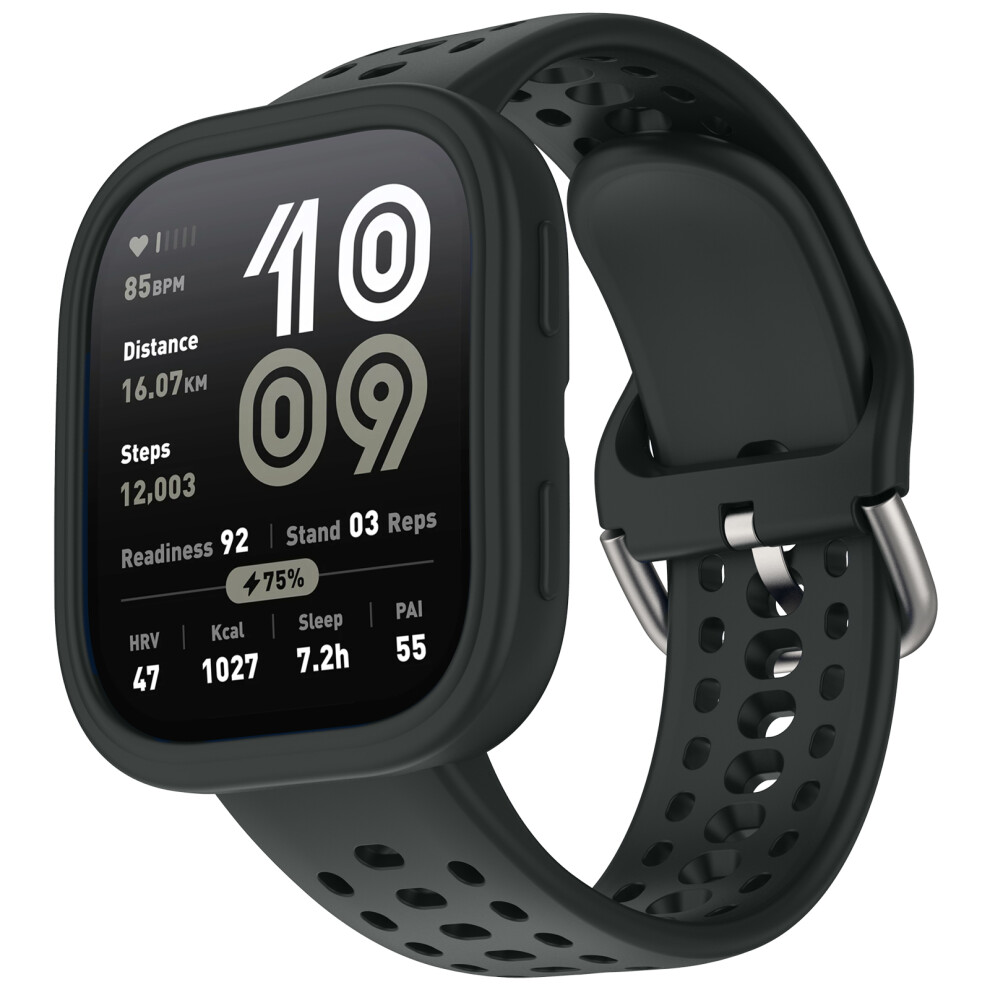 (Black) For Huami Amazfit Bip 6 A2435 Silicone Breathable Watch Band + Protective Case Black 6914289918076