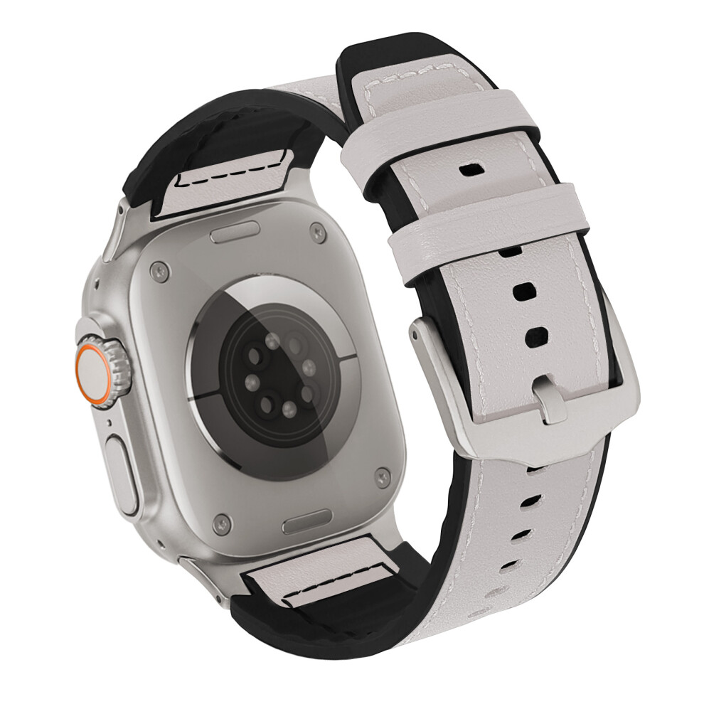 (Starlight) Wrist Strap For Apple Watch Series 11 10 42Mm / 9 87 41Mm / Se3 Se2 Se 6 5 4 40Mm / 3 2 1 38Mm Silicone + Leather Covered Watch B 6914286002006