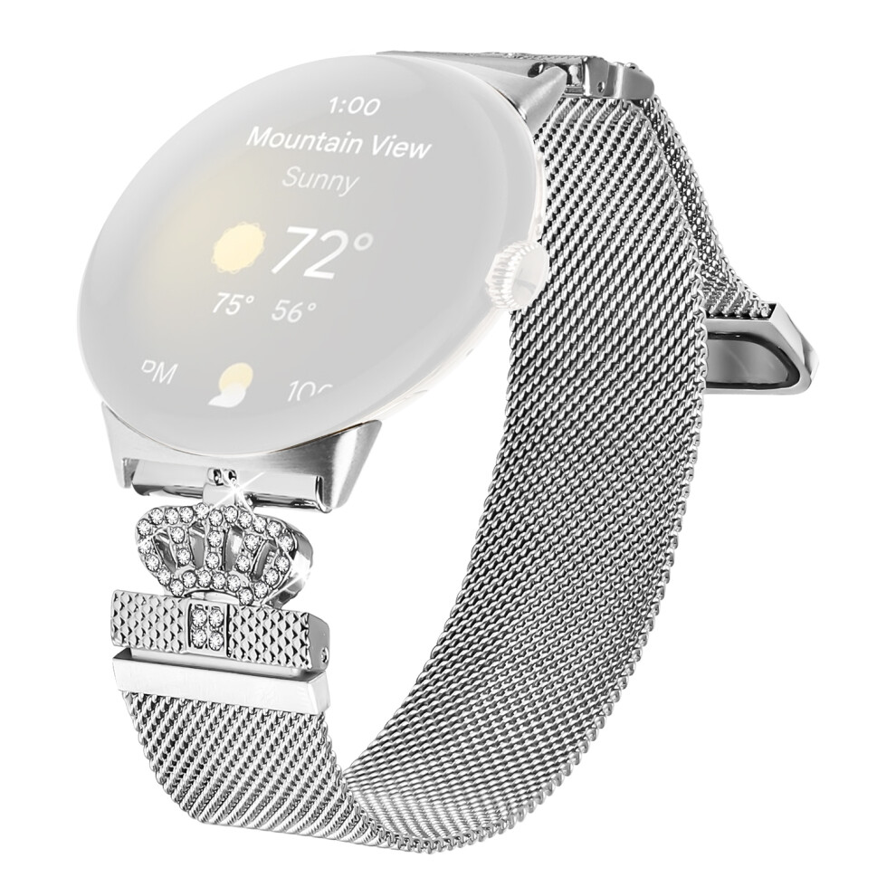 For Google Pixel Watch 3 41Mm / Pixel Watch 2 / Pixel Watch Bands Stainless Steel Crown Clasp Milanese Wrist Strap Silver 6914286577252