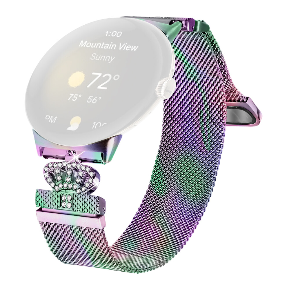 (Multi-Color) For Google Pixel Watch 3 41Mm / Pixel Watch 2 / Pixel Watch Milanese Band Magnetic Crown Clasp Stainless Steel Strap 6914286624857