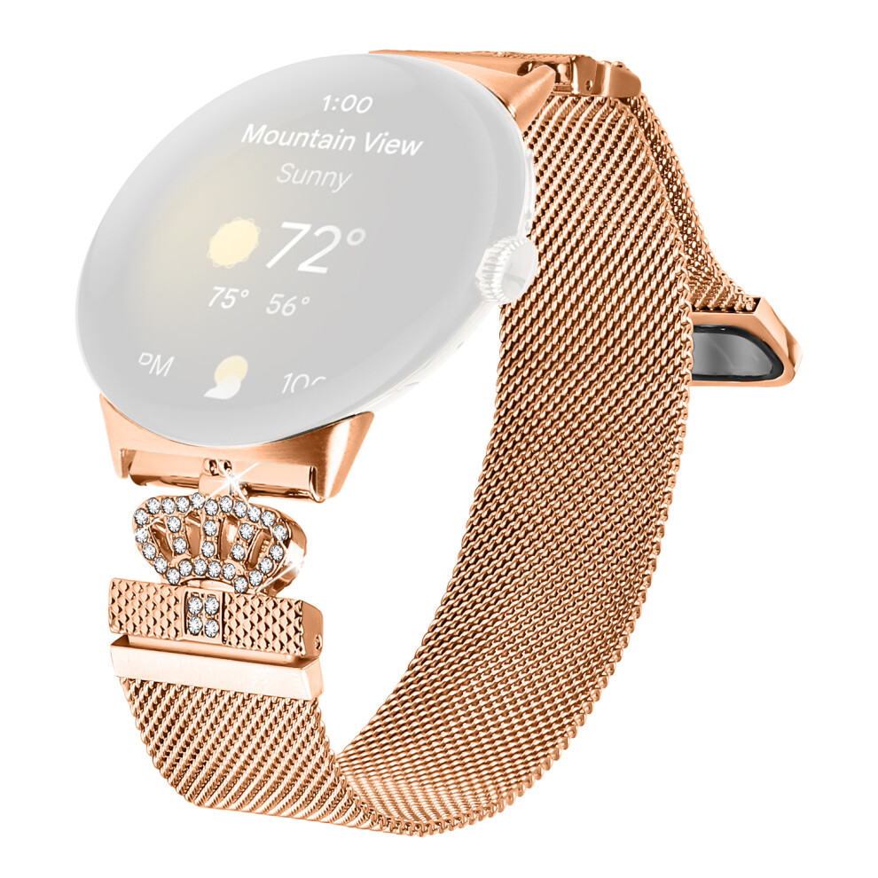 (Rose ) For Google Pixel Watch 3 41Mm / Pixel Watch 2 / Pixel Watch Milanese Band Magnetic Crown Clasp Stainless Steel Strap Gold 6914282952862