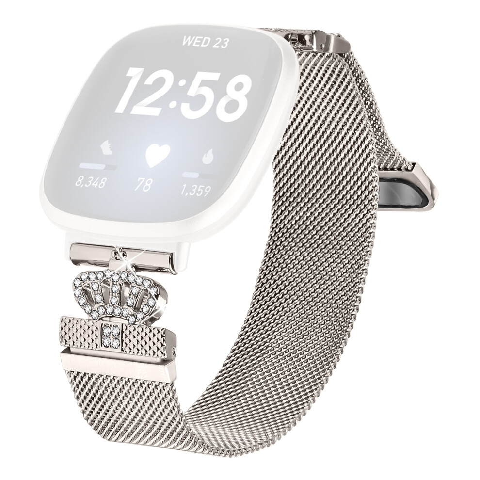 (Starlight) For Fitbit Versa 3 / Fitbit Sense Milanese Band Magnetic Crown Clasp Stainless Steel Strap 6914285461118