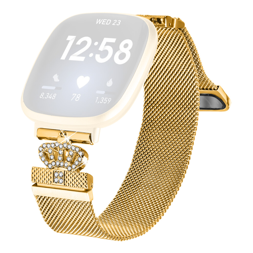 (Gold) For Fitbit Versa 3 / Fitbit Sense Milanese Band Magnetic Crown Clasp Stainless Steel Strap Gold 6914281652299