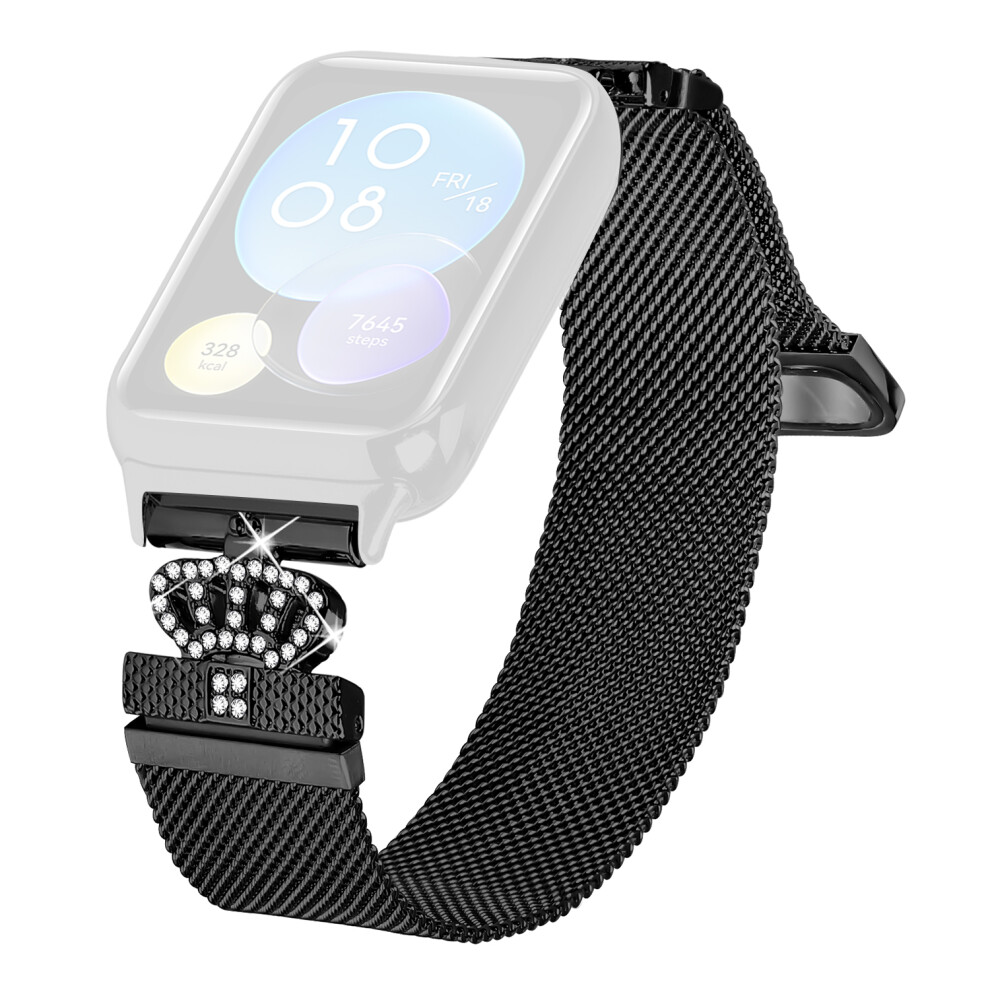 (Black) For Xiaomi Redmi Watch 4 Milanese Band Magnetic Crown Clasp Stainless Steel Strap Black 6914284375782