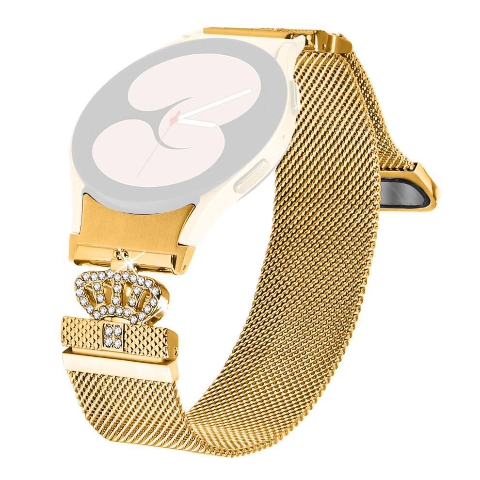 (Gold) For Samsung Galaxy Watch6 / Watch6 Classic Electroplating Milanese Band With Connector Crown Clasp Stainless Steel Strap Gold 6914282478874