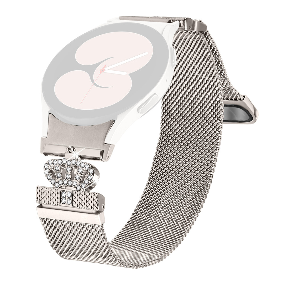 (Starlight) For Samsung Galaxy Watch6 / Watch6 Classic Electroplating Milanese Band With Connector Crown Clasp Stainless Steel Strap 6914289397833