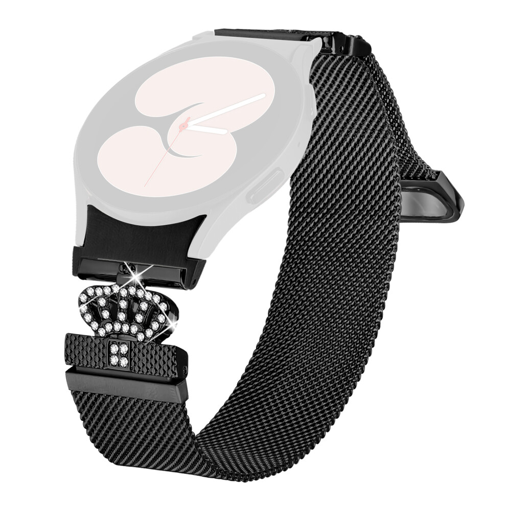 (Black) For Samsung Galaxy Watch7 Milanese Watch Band With Quick Release Connector Crown Clasp Electroplating Stainless Steel Strap Black 6914288230865