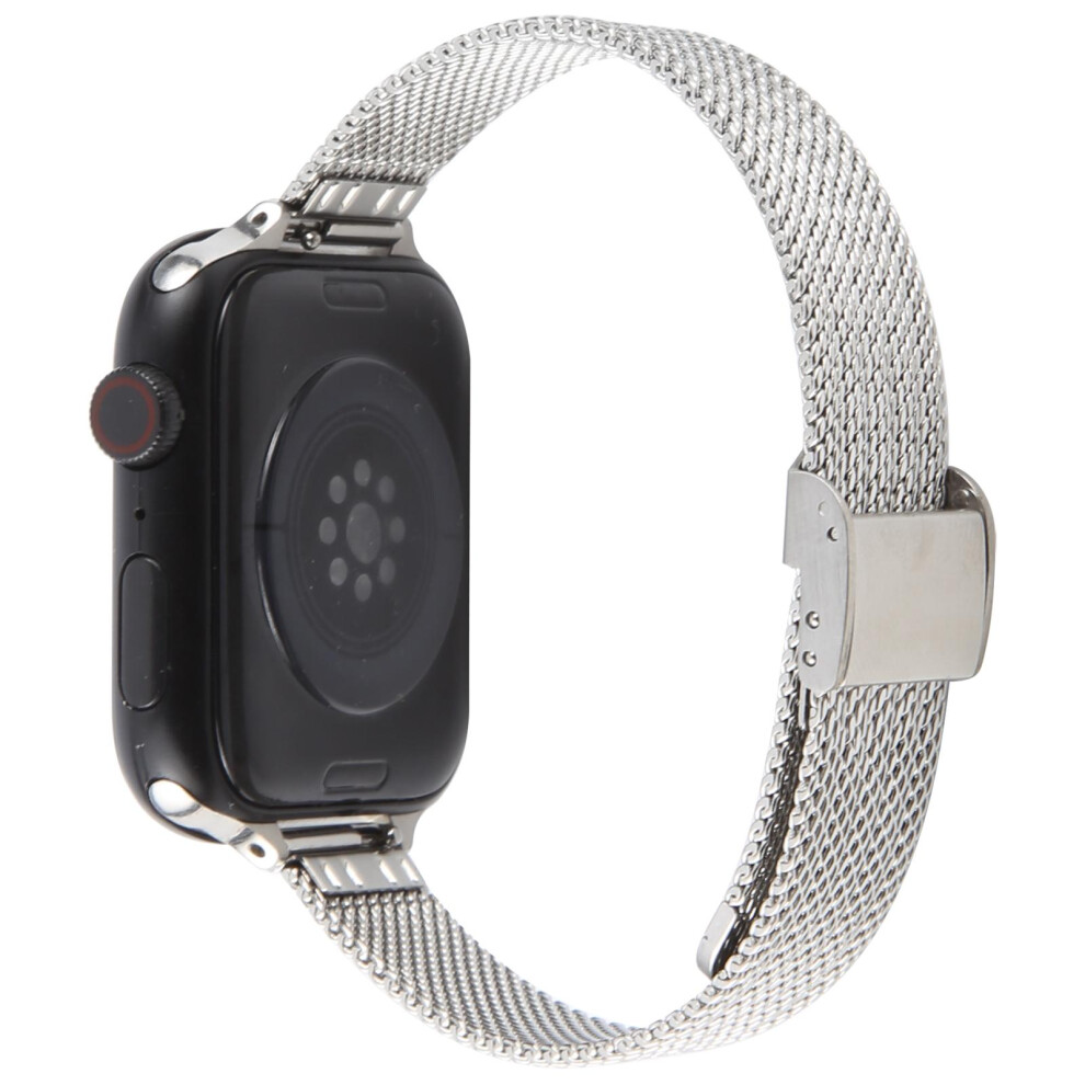 (Silver) Watch Strap For Apple Watch Series 11 10 42Mm / 9 87 41Mm / Se3 Se2 Se 6 5 4 40Mm / 3 2 1 38Mm Narrow Milanese Metal Band With Bu Silver 6914287304284