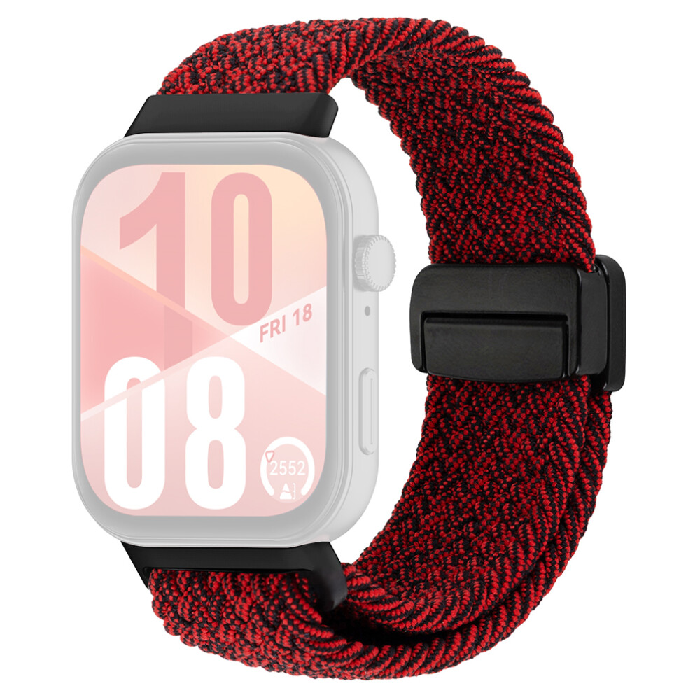 (Black+Red / Buckle) Wrist Strap For Huawei Watch Fit 4 Pro / Fit 4 / Fit 3 Magnetic Buckle Nylon Braided Watch Band Black 6914289528343