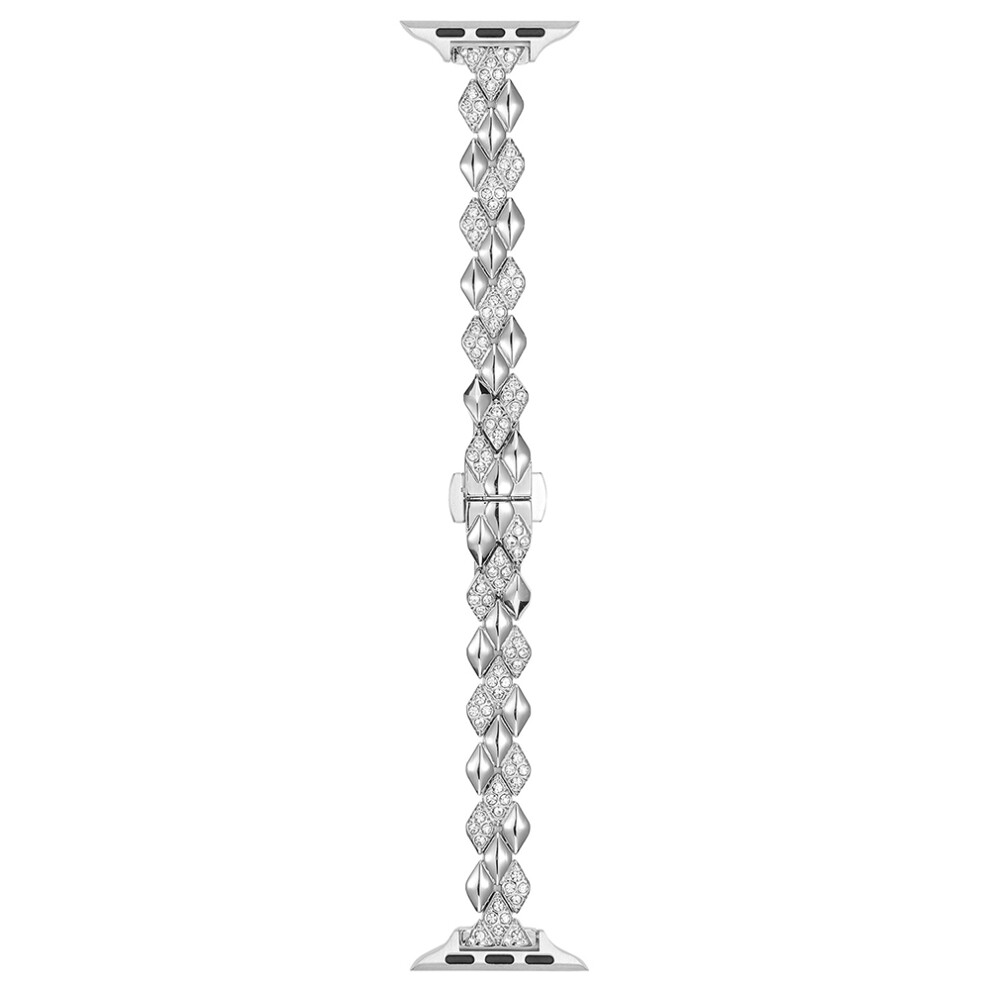 (Silver) Metal Strap For Apple Watch Series 11 10 42Mm / 9 8 7 41Mm / Se3 Se2 Se 6 5 4 40Mm / 3 2 1 38Mm Rhinestone Decor Rhombus Watch Ba Silver 6914282895343