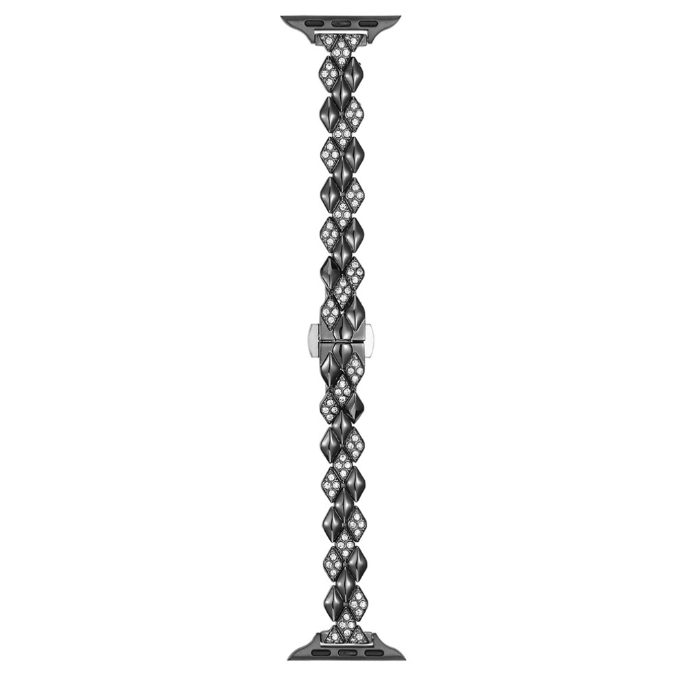 (Black) Metal Strap For Apple Watch Series 11 10 42Mm / 9 8 7 41Mm / Se3 Se2 Se 6 5 4 40Mm / 3 2 1 38Mm Rhinestone Decor Rhombus Watch Ba Black 6914286573780