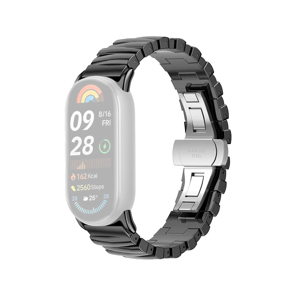 (Black) For Xiaomi Smart Band 9 / 8 Watch Band Irregular Stainless Steel Wrist Strap Black 6914283244003