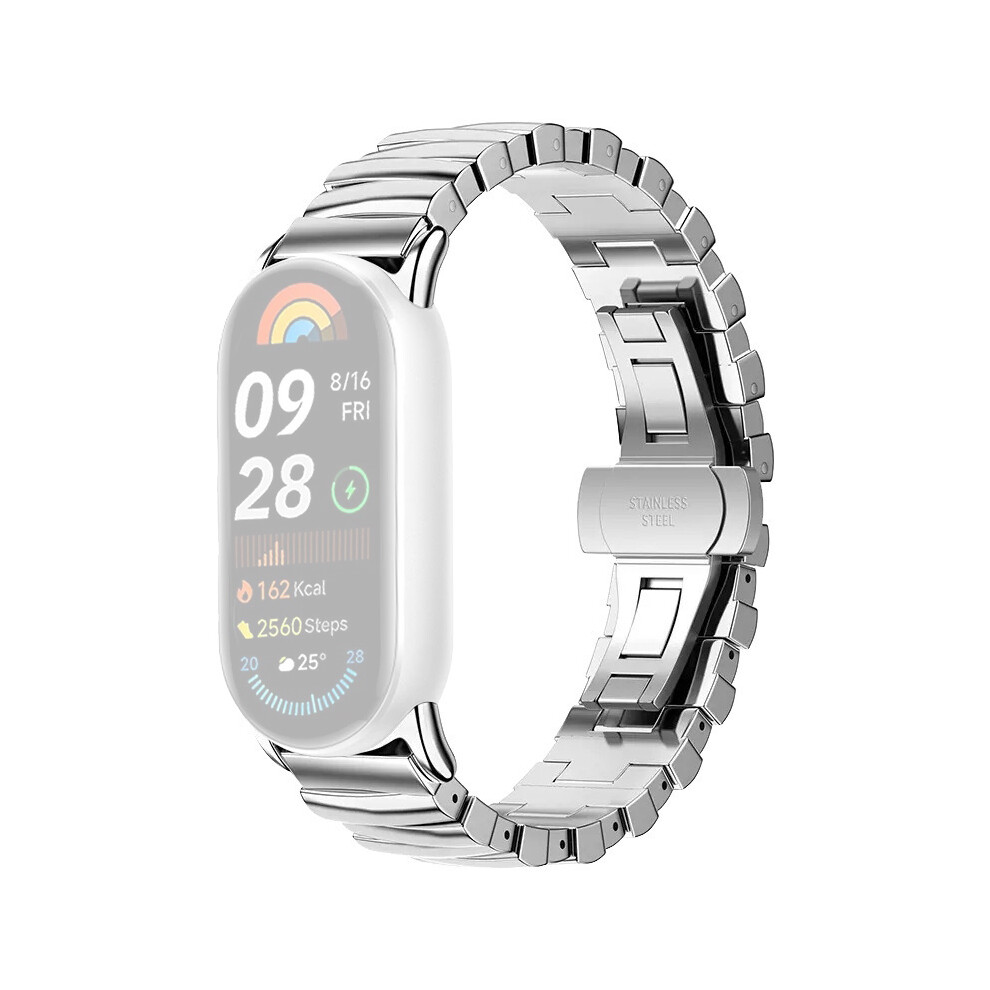 (Silver) For Xiaomi Smart Band 9 / 8 Watch Band Irregular Stainless Steel Wrist Strap Silver 6914286824189