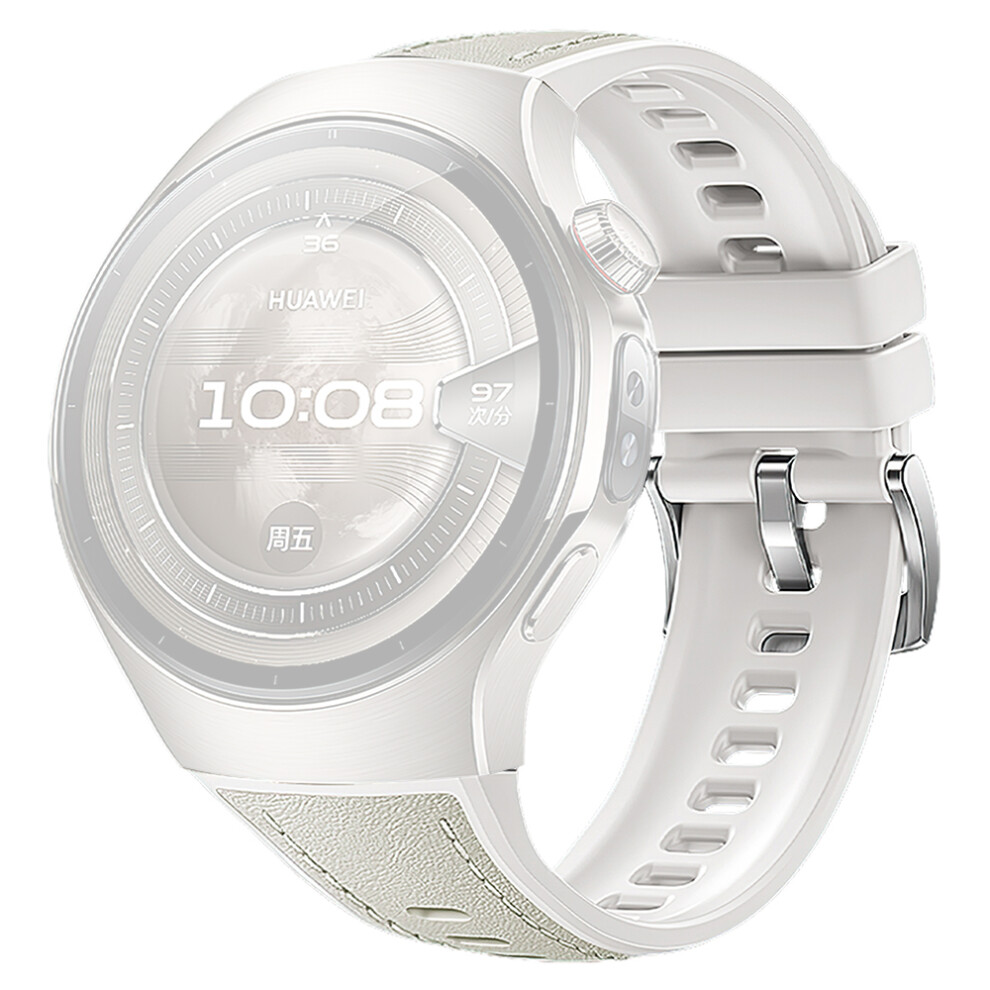 (White) For Huawei Watch 5 46Mm Watch Band Genuine Cow Leather Silicone Wrist Strap White 6914286707291