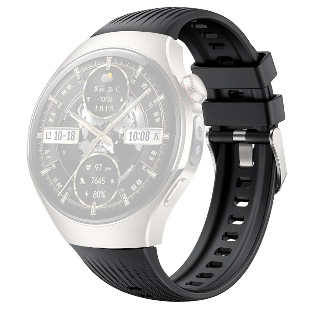 (Black) For Huawei Watch 5 46Mm Silicone Watch Band Vertical Stripes Wrist Strap Black 6914280087399