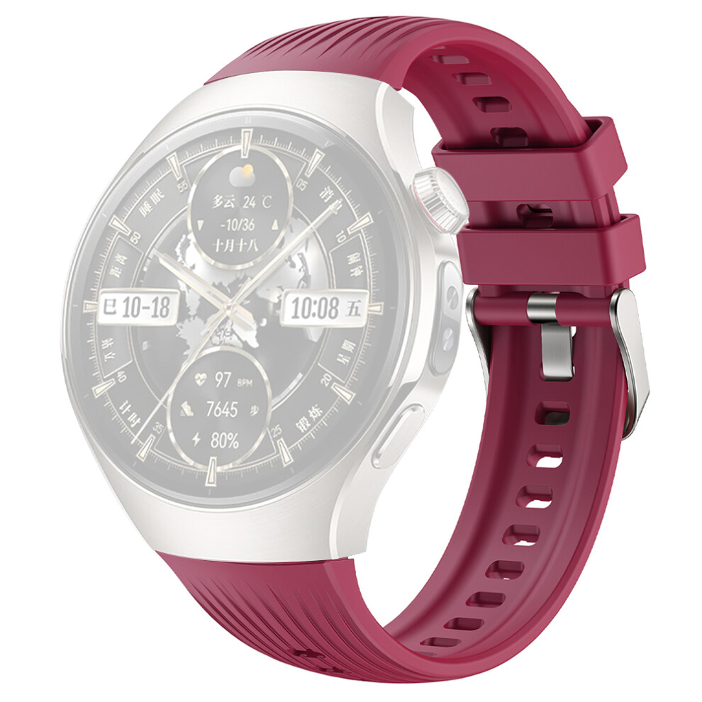 (Wine ) For Huawei Watch 5 46Mm Silicone Watch Band Vertical Stripes Wrist Strap Red 6914280200392