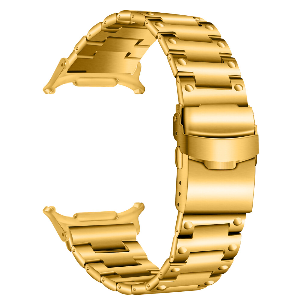 (Gold) Watch Band For Samsung Galaxy Watch8 44Mm / 40Mm / Watch8 Classic 46Mm Turtleback Clasp Electroplated Stainless Steel Strap Gold 6914287404632