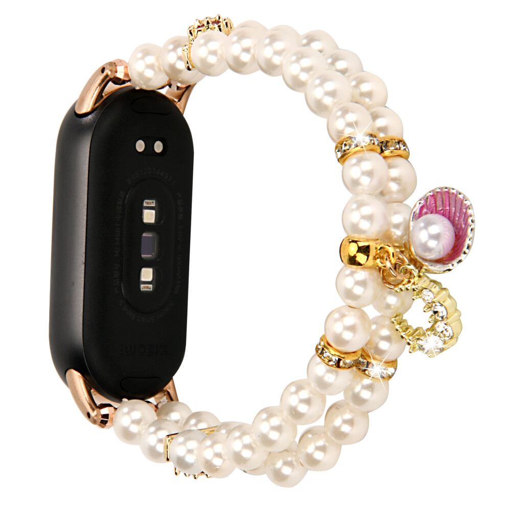 (White) For Xiaomi Smart Band 9 / 8 Watch Strap Beaded Bracelet Wrist Band White 6914283012350