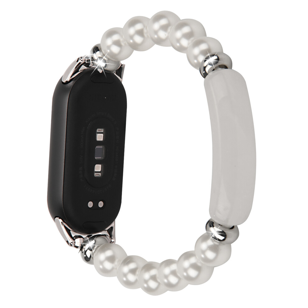 (Pearl ) For Xiaomi Smart Band 9 / 8 Watch Strap Stylish Beaded Bracelet Wrist Band White 6914288890472