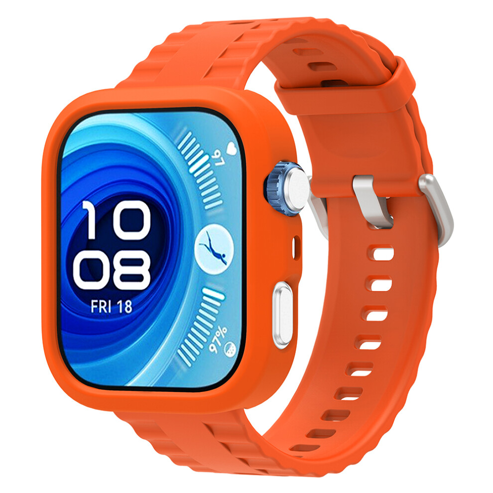 (Orange) For Huawei Watch Fit 4 Pro Protective Case With Silicone Replacement Watch Band Orange