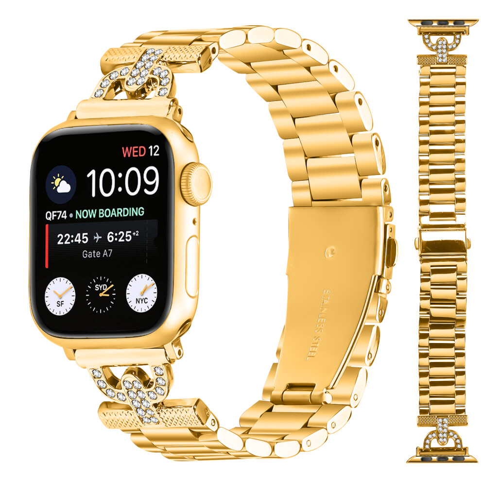 (Gold) Colored Watch Strap For Apple Watch Series 11 10 42Mm / 9 8 7 41Mm / Se3 Se2 Se 6 5 4 40Mm / 3 2 1 38Mm Metal Band D-Shape Rhines Gold 6914282342724
