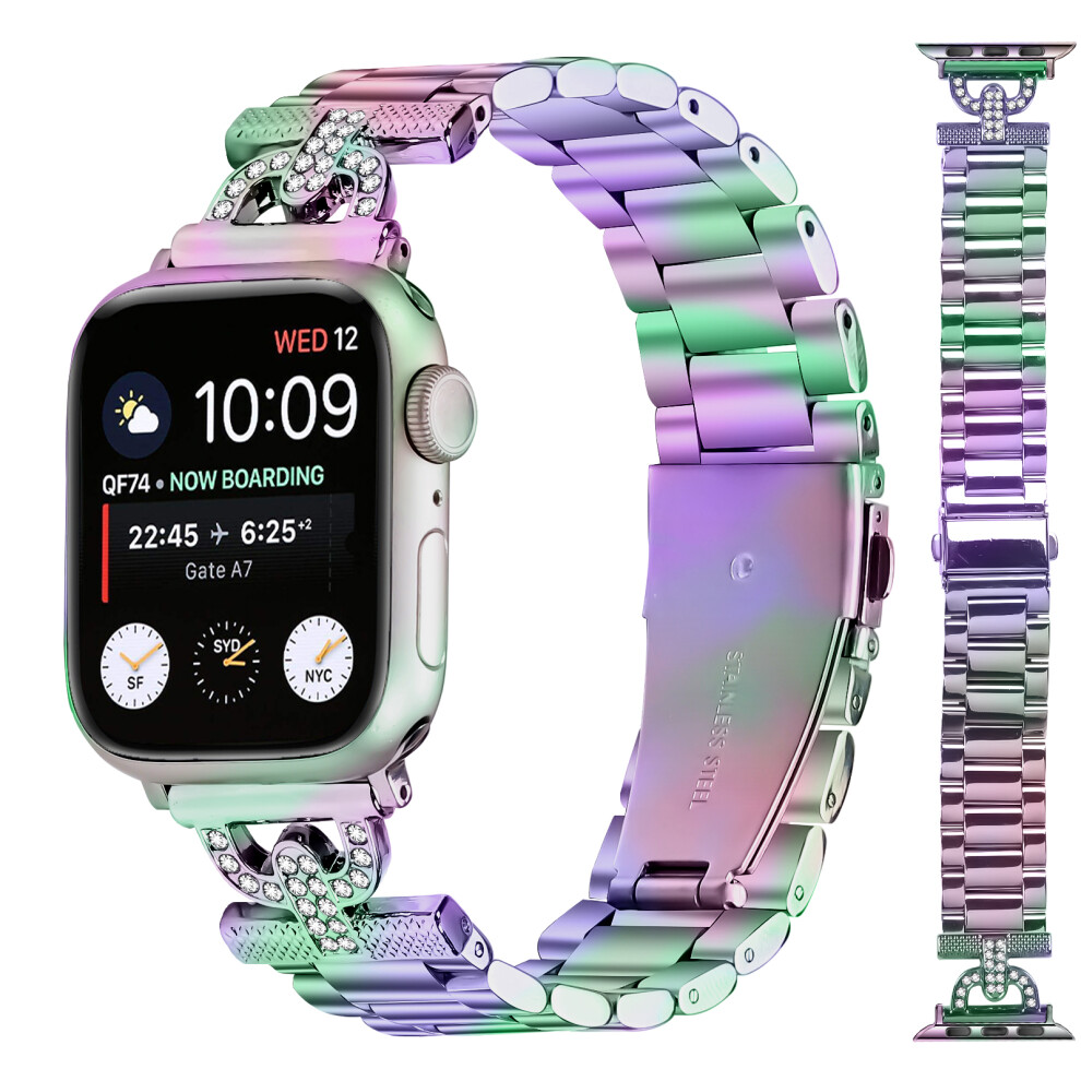 (Colorful) Colored Watch Strap For Apple Watch Series 11 10 42Mm / 9 8 7 41Mm / Se3 Se2 Se 6 5 4 40Mm / 3 2 1 38Mm Metal Band D-Shape Rhines 6914287946699