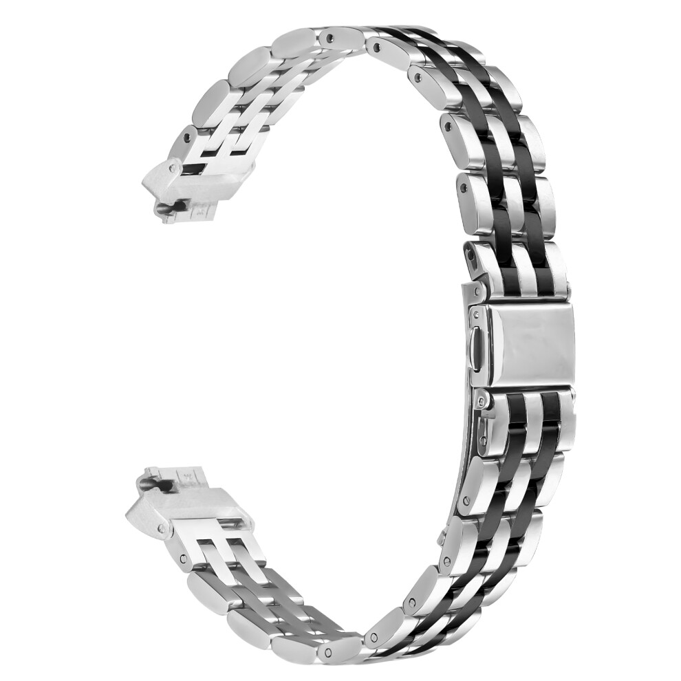 (Silver / Black) For Fitbit Inspire Hr / Inspire Watch Band Slim Five-Bead Stainless Steel Strap Black,Silver 6914281729069