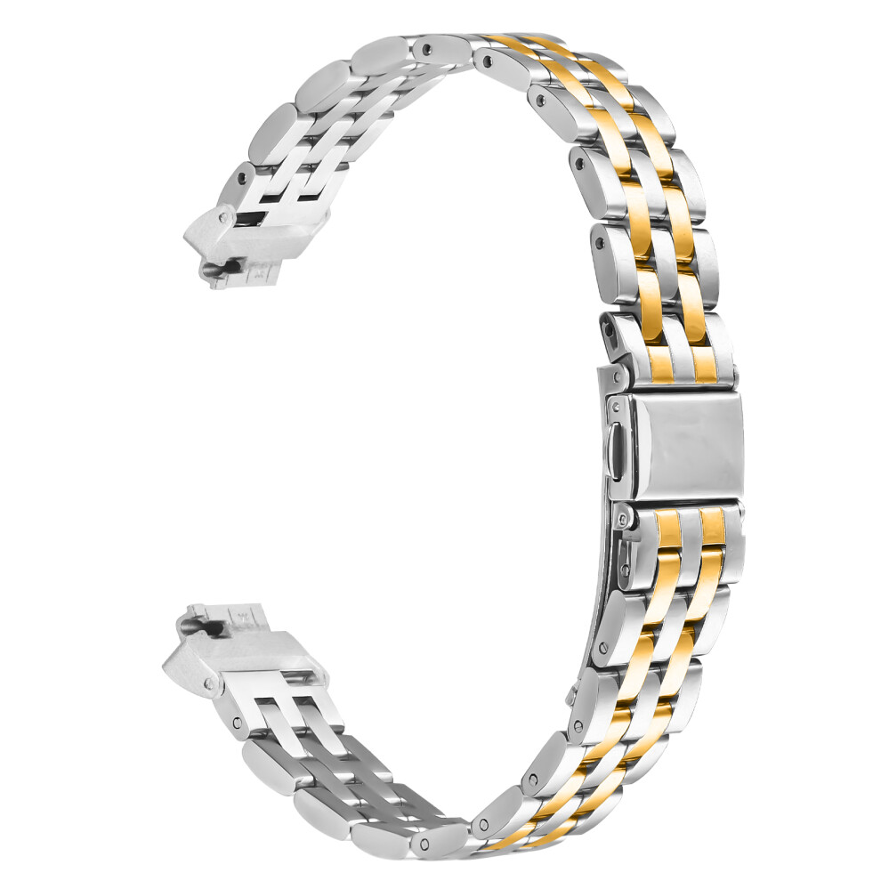 (Silver / Gold) For Fitbit Inspire Hr / Inspire Watch Band Slim Five-Bead Stainless Steel Strap Silver,Gold 6914283791545
