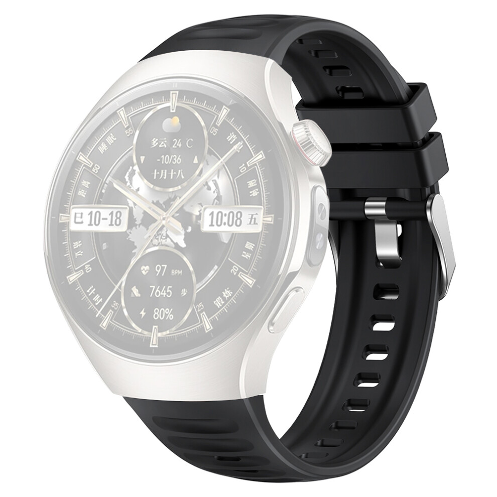 (Black) For Huawei Watch 5 46Mm Watch Band Wave Texture Silicone Adjustable Strap Black 6914288791717