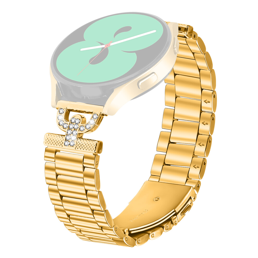 (Gold) Colored Watch Strap for Samsung Galaxy Watch Active Metal Band D-Shape Rhinestones Decor-image-OPC-PMCTMT6-NEW