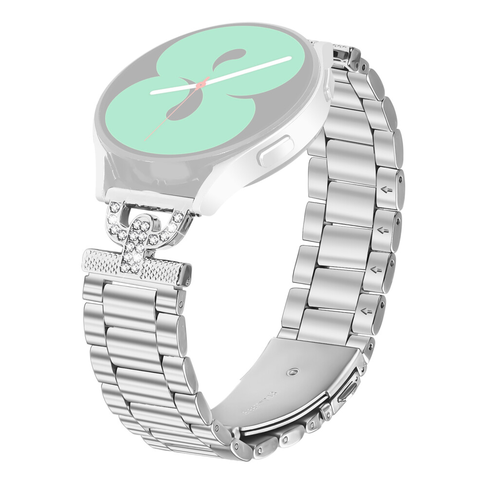 Watch Strap for Garmin Venu / Forerunner 55 Silver Metal Band D-Shape Rhinestones Decor 3-Bead-image-OPC-PMCTMVD-NEW