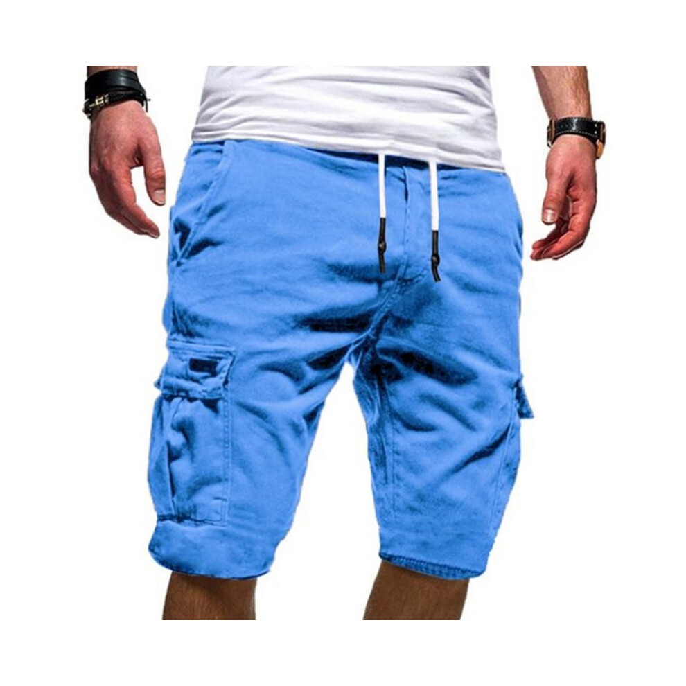 (Blue, L) Mens Shorts Cargo Pants Summer Casual Jogger Sport Army Training Combat Trousers-image-OPC-PMCTNRB-NEW