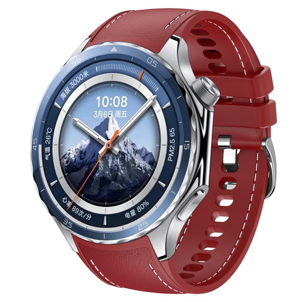 (Wine ) For Oppo Watch X2 Smartwatch Band Stitched Line Design Adjustable Silicone Strap Red 6914289517668
