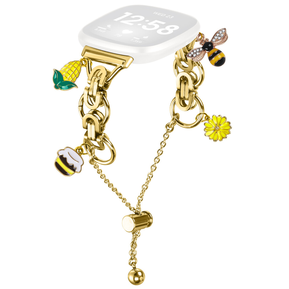 (Gold) For Fitbit Versa 3  /  Sense Electroplated Metal Alloy Band Single Loop Chain Bracelet Strap-image-OPC-PMCTPM2-NEW