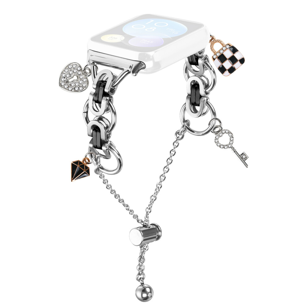 (Silver / Black) For Xiaomi Redmi Watch 4 Electroplated Metal Alloy Band Single Loop Chain Bracelet Strap Black,Silver 6914284168827