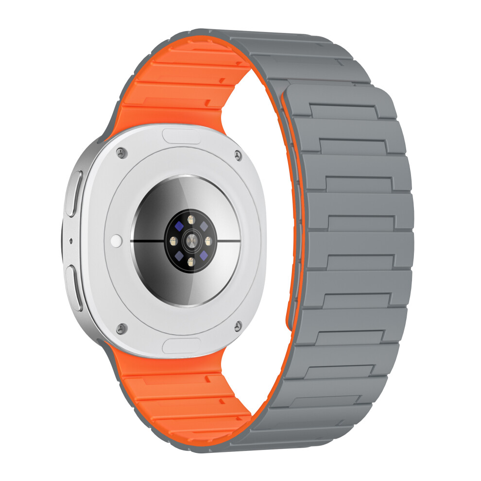 (+Orange) Silicone Strap For Samsung Galaxy Watch8 Classic 46Mm / Watch8 44Mm / 40Mm Magnetic Watchband Grey/Orange 6914284516888