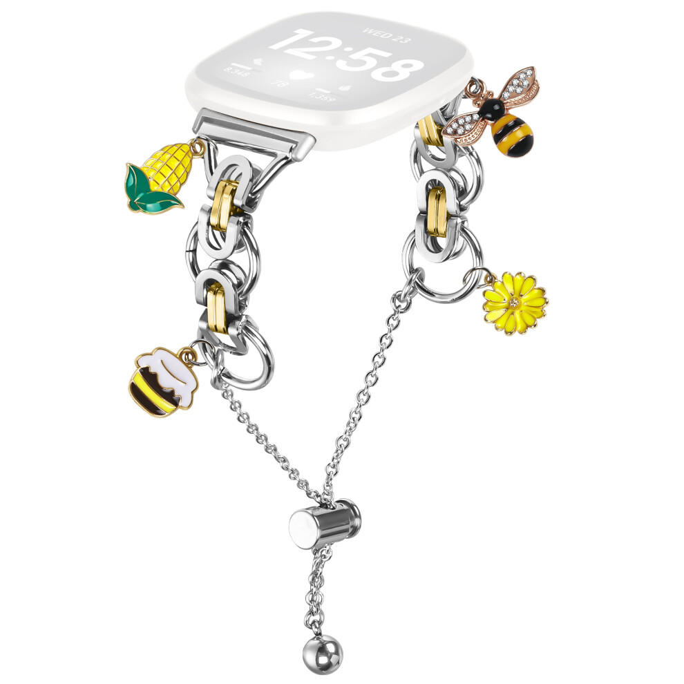 (Silver Gold) For Fitbit Versa 4  /  Sense 2 Electroplated Metal Alloy Band Single Loop Chain Bracelet Strap-image-OPC-PMCTPMC-NEW