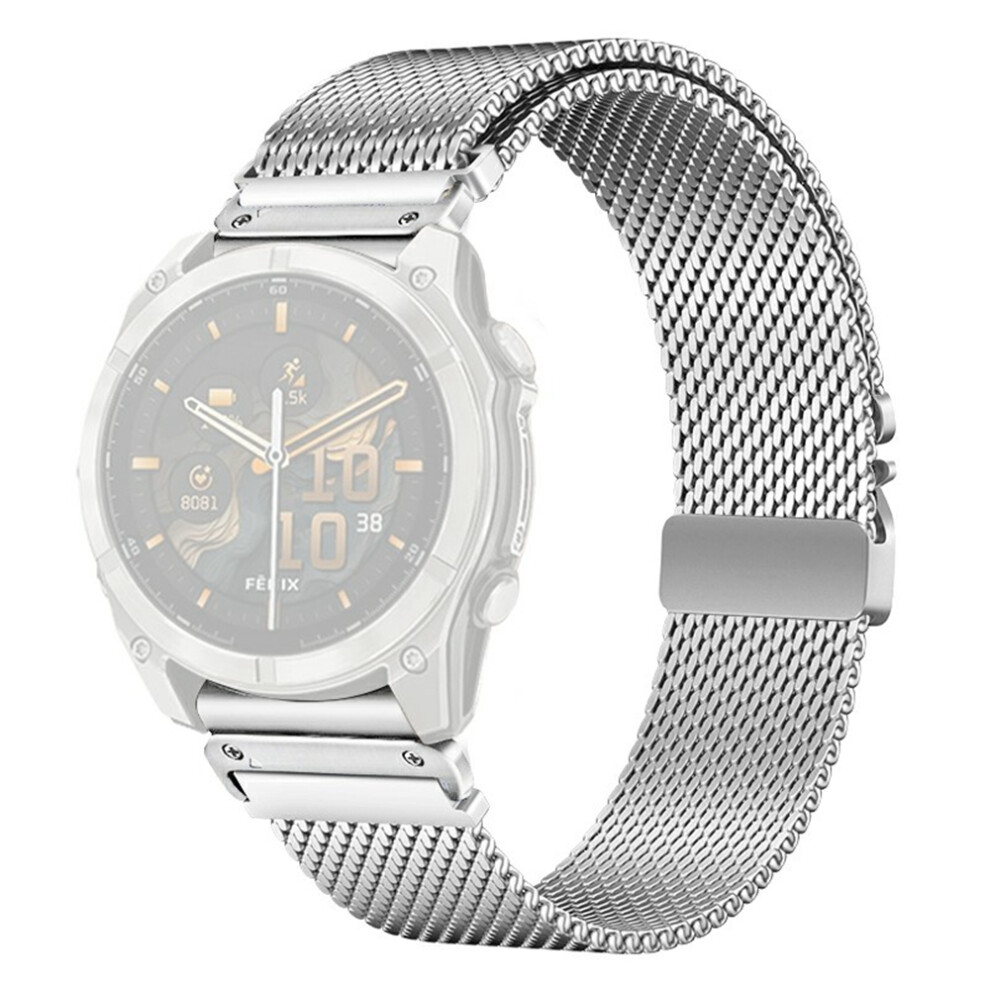 (Silver) For Garmin Fenix 8 47Mm / E 47Mm Watch Strap 22Mm Milanese Titanium Alloy Parachute Clasp Band Silver 6914286666949