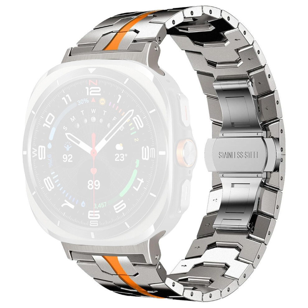 (Titanium / ) Watch Band For Samsung Galaxy Watch8 Classic 46Mm / Watch8 44Mm / 40Mm Integrated Butterfly Clasp Stainless Steel Strap Orange 6914283333424