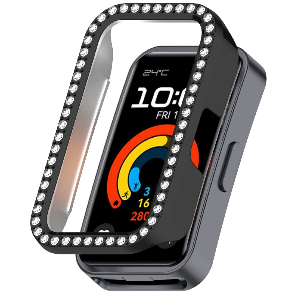 (Black) Protective Case For Huawei Band 10 / 10 Nfc / 9 / 9 Nfc / 8 / 8 Nfc Hollow Design Rhinestone Decor Pc Watch Cover Black 6914288293990